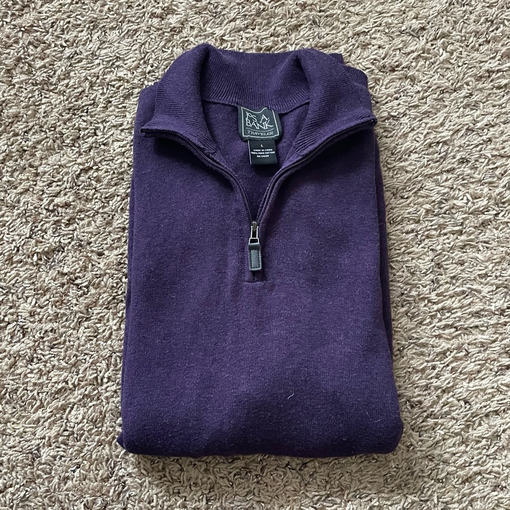 NWOT Jos.A.Bank Mens L 100% Cotton Purple Traveler Quarter Zip Sweater